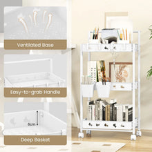 Load image into Gallery viewer, 3-Tier Rolling Storage Cart with 2 Hanging Cups and 4 Hooks
