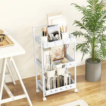 Load image into Gallery viewer, 3-Tier Rolling Storage Cart with 2 Hanging Cups and 4 Hooks
