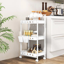 Load image into Gallery viewer, 3-Tier Rolling Storage Cart with 2 Hanging Cups and 4 Hooks
