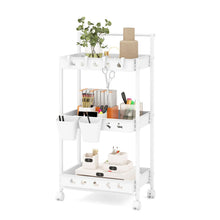 Load image into Gallery viewer, 3-Tier Rolling Storage Cart with 2 Hanging Cups and 4 Hooks

