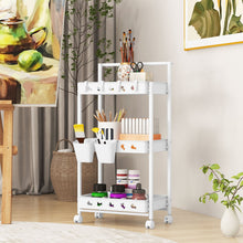 Load image into Gallery viewer, 3-Tier Rolling Storage Cart with 2 Hanging Cups and 4 Hooks
