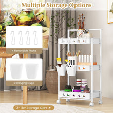 Load image into Gallery viewer, 3-Tier Rolling Storage Cart with 2 Hanging Cups and 4 Hooks
