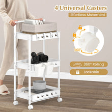 Load image into Gallery viewer, 3-Tier Rolling Storage Cart with 2 Hanging Cups and 4 Hooks
