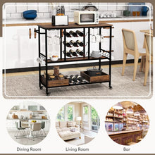 Load image into Gallery viewer, 3 Tiers Bar Cart on Wheels with Glass Racks
