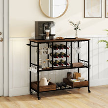 Load image into Gallery viewer, 3 Tiers Bar Cart on Wheels with Glass Racks
