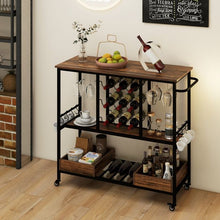 Load image into Gallery viewer, 3 Tiers Bar Cart on Wheels with Glass Racks
