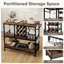 Load image into Gallery viewer, 3 Tiers Bar Cart on Wheels with Glass Racks
