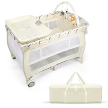 Load image into Gallery viewer, 3 in 1 Convertible Bassinet Cot with Changing Table and Toy Bar
