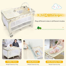 Load image into Gallery viewer, 3 in 1 Convertible Bassinet Cot with Changing Table and Toy Bar
