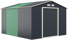 Load image into Gallery viewer, 9x6ft Metal Storage Shed and Extension Kit, Outdoor Lockable Tool Storage Box with 4 Vents, Double Sliding Door &amp; Sloped Roof, Weatherproof Garden Shed House Hut (Garden Shed+1 Extension Kit)
