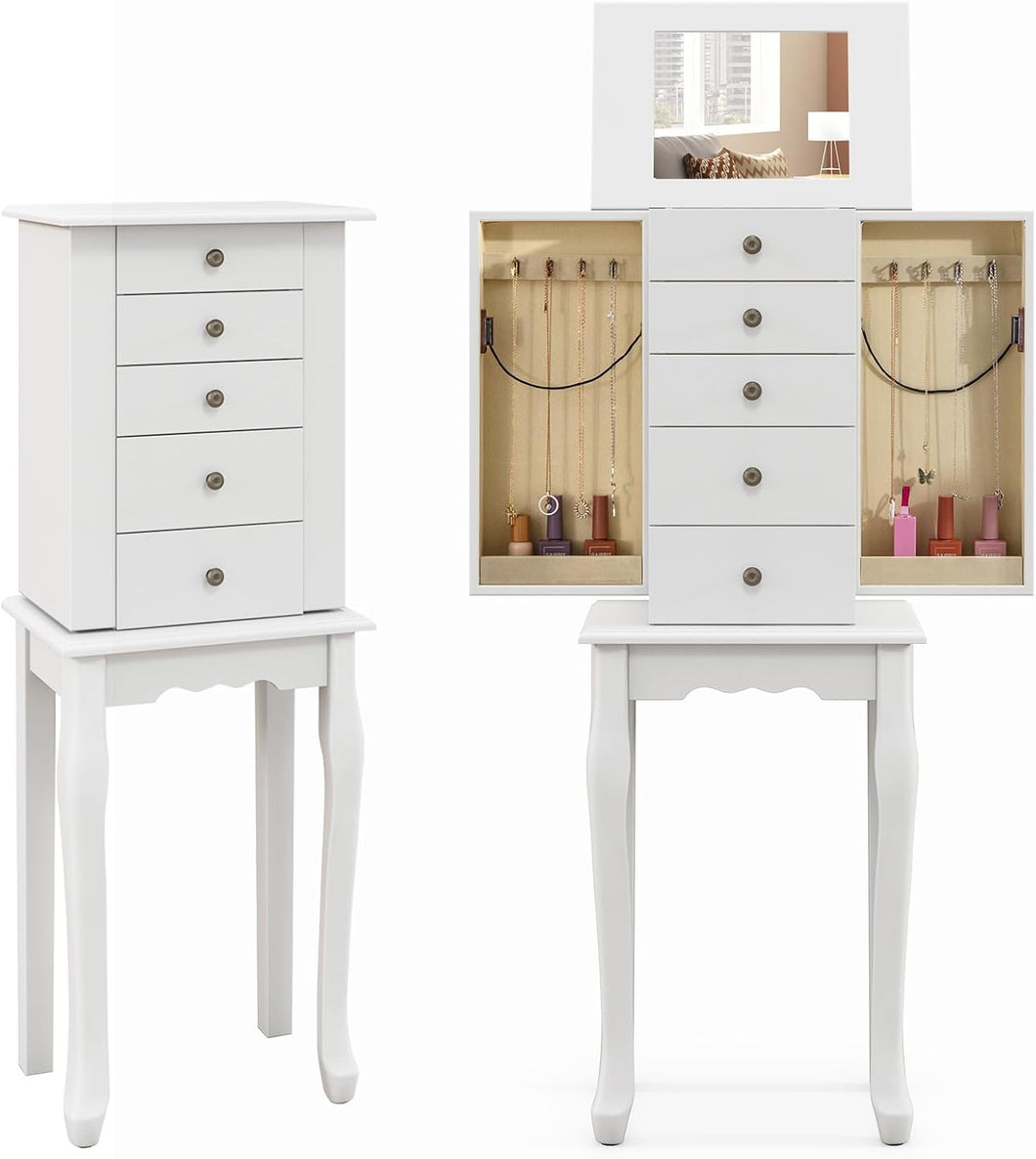 Freestanding Jewellery Cabinet Wooden Jewelry Armoire with Flip Up Mirror