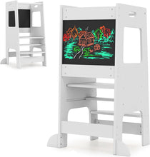 Load image into Gallery viewer, Kids Step Stool, Toddler Kitchen Helper Stand Baby Tower with Adjustable Height, Safety Rail &amp; Chalkboard
