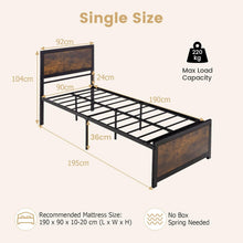 Load image into Gallery viewer, Single Metal Bed Frame, 3FT Steel Slat Support Bed with Headboard, Footboard and Underbed Storage Space
