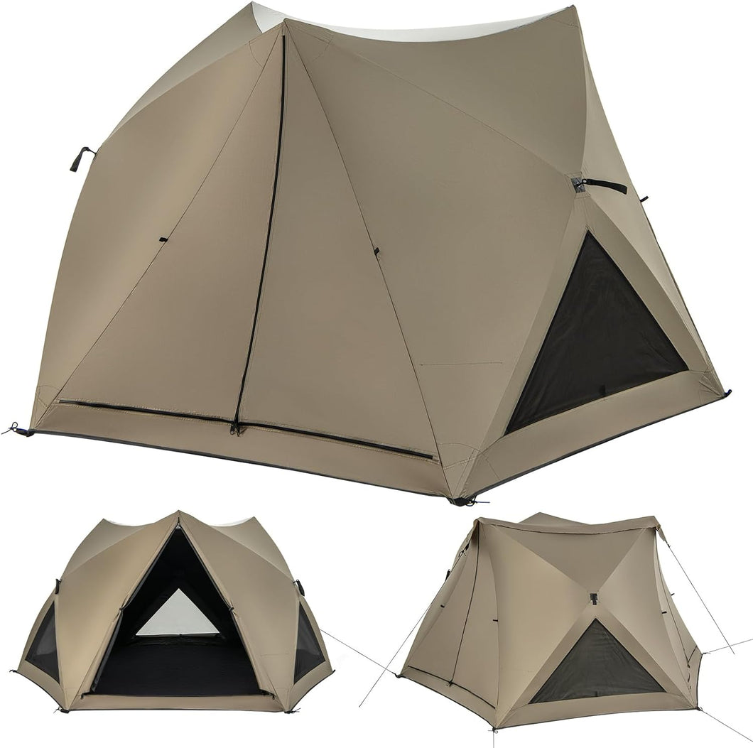 6-Sided Family Tent with Rainfly, Skylight, 3 Doors, 3 Windows