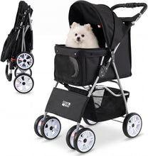 Load image into Gallery viewer, Pet Stroller, 4 Wheels Foldable Dog Pushchair Cat Pram with Adjustable Canopy
