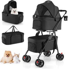 Load image into Gallery viewer, Double Pet Stroller, 4 Wheels Foldable Dog Pushchair Cat Buggy with 2 Detachable Carriers
