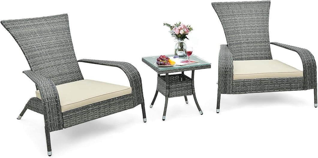 3-Piece Oversized Wicker Adirondack Set with Comfy Seat Cushions