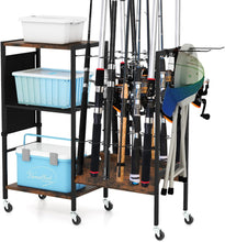 Load image into Gallery viewer, Fishing Rod Rack, Fishing Gear Tackle Cart with Lockable Wheels &amp; Storage Bag, Fishing Rod Holder Equipment Organizers
