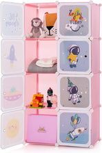 Load image into Gallery viewer, Cartoon Clothes Closet, Portable Kids Wardrobe with Hanging Section( 8 Cubes Space: 74 x 36 x 144cm)
