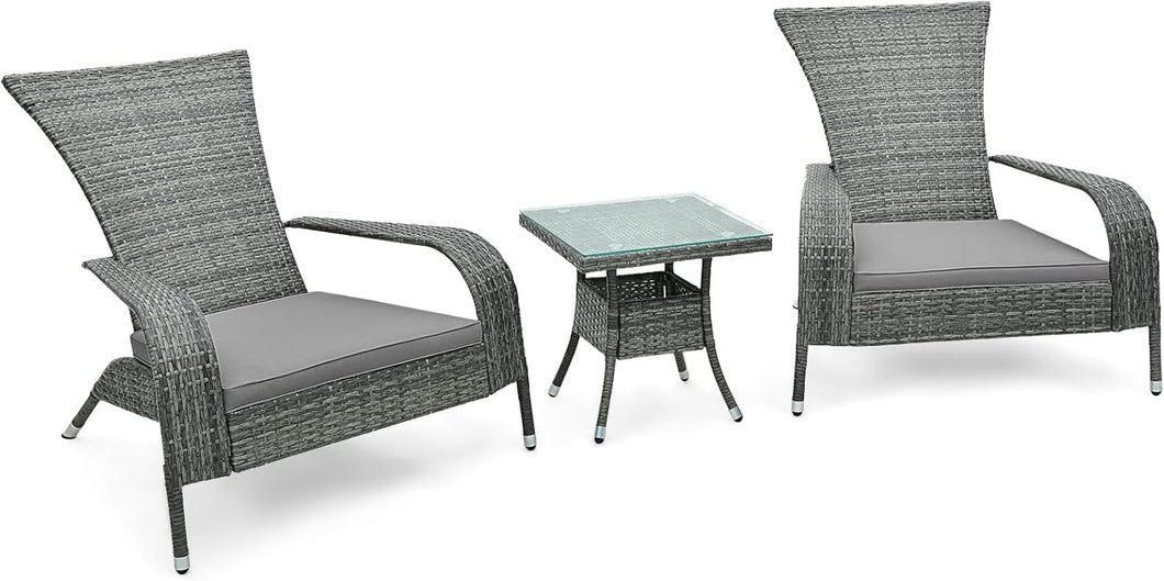 3-Piece Oversized Wicker Adirondack Set with Comfy Seat Cushions