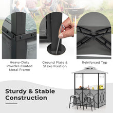 Load image into Gallery viewer, Grill Gazebo and 2 Bar Stools with Tempered Glass Bar Table for Patio Poolside Garden

