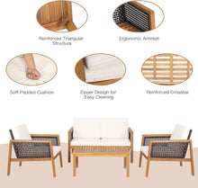 Load image into Gallery viewer, 4-Piece Patio Acacia Wood Furniture Set with Removable Cushions
