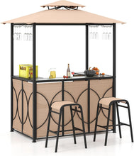 Load image into Gallery viewer, Grill Gazebo and 2 Bar Stools with Tempered Glass Bar Table for Patio Poolside Garden
