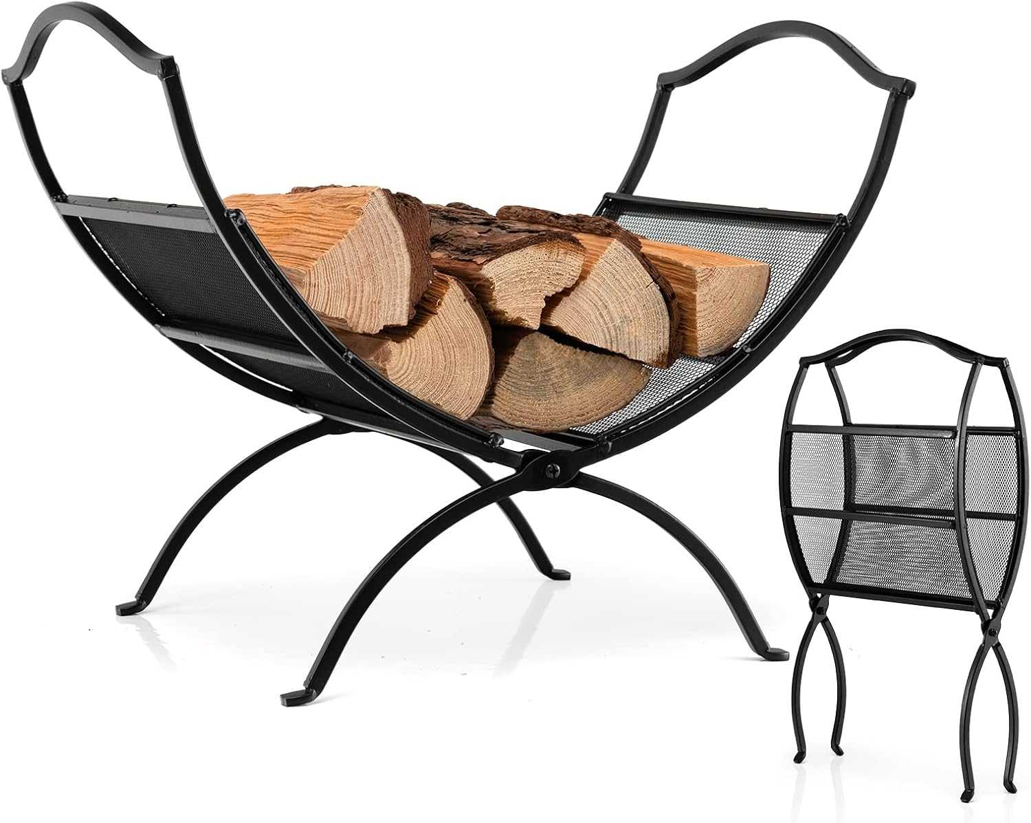 Folding Firewood Rack Heavy Duty Metal Arced Firewood Log Holder – costzu