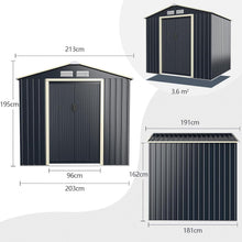 Load image into Gallery viewer, 7x4ft Metal Storage Shed and Extension Kit, Outdoor Lockable Tool Storage Box with 4 Vents, Double Sliding Door &amp; Sloped Roof, Weatherproof Garden Shed House Hut (Garden Shed+1 Extension Kit)
