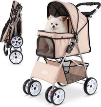 Load image into Gallery viewer, Pet Stroller, 4 Wheels Foldable Dog Pushchair Cat Pram with Adjustable Canopy
