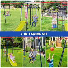 Load image into Gallery viewer, 7-in-1 Kids Swing Set with 2 Swings for Kids Aged 3-10 Years Old
