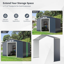 Load image into Gallery viewer, 9x6ft Metal Storage Shed and Extension Kit, Outdoor Lockable Tool Storage Box with 4 Vents, Double Sliding Door &amp; Sloped Roof, Weatherproof Garden Shed House Hut (Garden Shed+1 Extension Kit)
