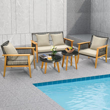 Load image into Gallery viewer, 5 Pieces Outdoor Conversation Set with Acacia Wood Frame and Cushions
