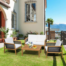Load image into Gallery viewer, 4-Piece Patio Acacia Wood Furniture Set with Removable Cushions
