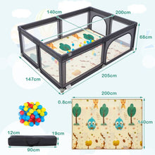 Load image into Gallery viewer, 200 x 140cm Baby Safety Play Yard with Mat and Ocean Balls
