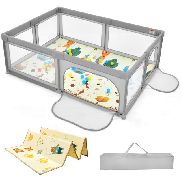 200 x 140cm Baby Safety Play Yard with Mat and Ocean Balls