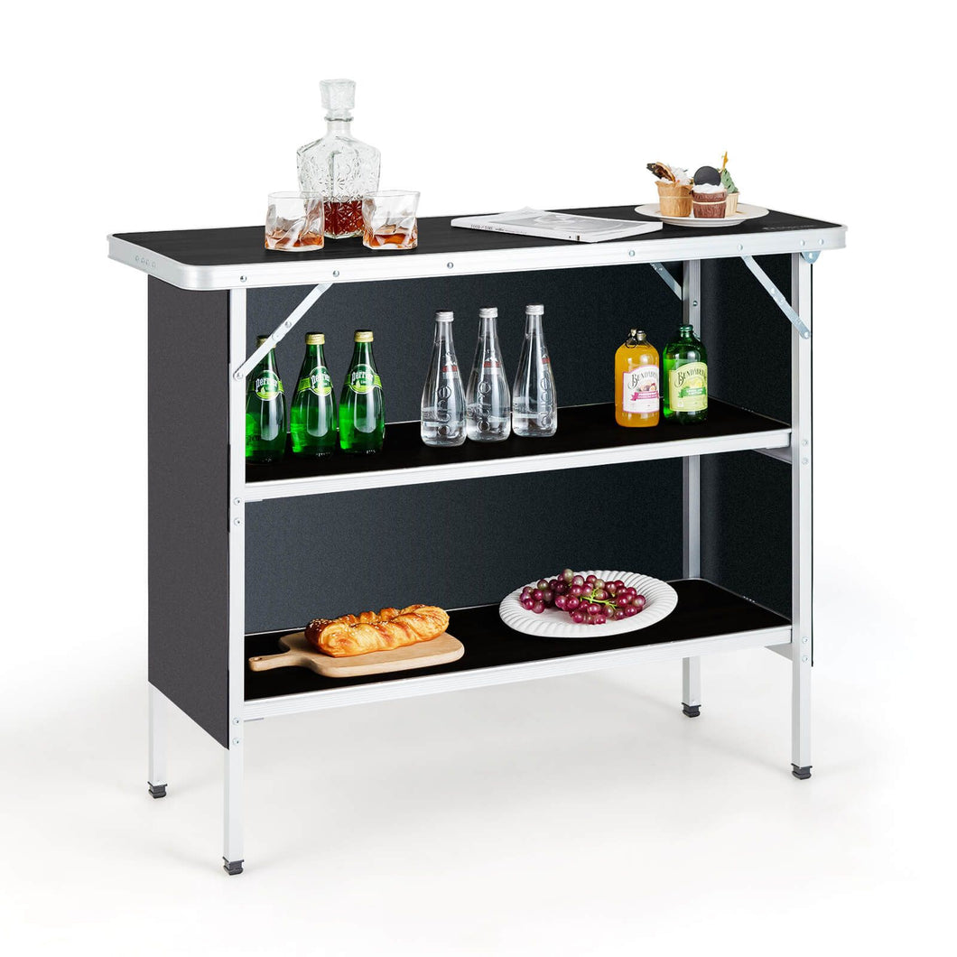 Aluminum Lightweight Folding Picnic Table with 2-Tier Shelves and Carrying Bag