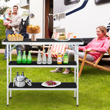 Load image into Gallery viewer, Aluminum Lightweight Folding Picnic Table with 2-Tier Shelves and Carrying Bag

