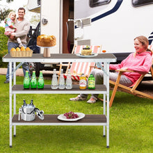 Load image into Gallery viewer, Aluminum Lightweight Folding Picnic Table with 2-Tier Shelves and Carrying Bag
