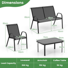 Load image into Gallery viewer, 4 Piece Garden Patio Bistro Furniture Set with Loveseat, Coffee Table and 2 Chairs
