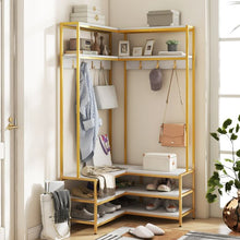 Load image into Gallery viewer, L-shaped Clothes Corner Garment Rack with Open Shelves and 7 Hooks
