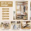 Load image into Gallery viewer, L-shaped Clothes Corner Garment Rack with Open Shelves and 7 Hooks
