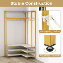 Load image into Gallery viewer, L-shaped Clothes Corner Garment Rack with Open Shelves and 7 Hooks
