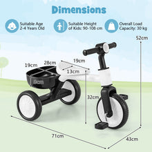 Load image into Gallery viewer, Convertible Kids Tricycle Toddler Trike with 86° Limited Steering Angle
