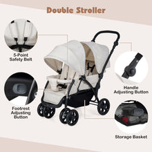 Load image into Gallery viewer, Double Pushchair with Adjustable Backrest and Sunshade
