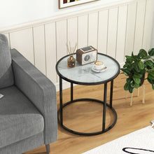 Load image into Gallery viewer, 50CM Round Side Table with Metal Frame and Faux Marble Glass Top
