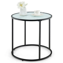 Load image into Gallery viewer, 50CM Round Side Table with Metal Frame and Faux Marble Glass Top
