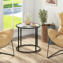 Load image into Gallery viewer, 50CM Round Side Table with Metal Frame and Faux Marble Glass Top
