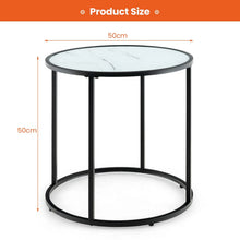Load image into Gallery viewer, 50CM Round Side Table with Metal Frame and Faux Marble Glass Top
