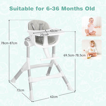 Load image into Gallery viewer, Adjustable Baby Highchair with Removable Tray and 5-Point Safety Harness Grey
